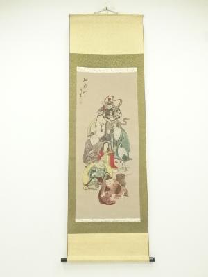 錦雲筆　七福神　肉筆絹本掛軸